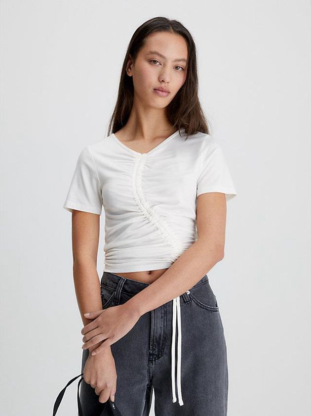 Calvin Klein USA Ruched Drawstring Womens T-Shirt White 7928065-VX